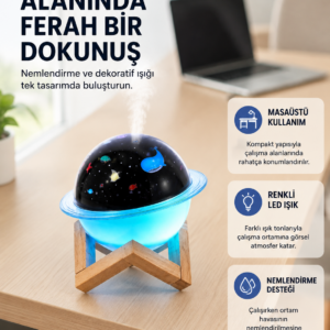Gece lambası özellikli taşınabilir nemlendirici ve aromaterapi cihazı USB girişli