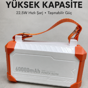 Kamp ve Seyahat İçin 60000 mAh Powerbank 22.5W Hızlı Şarj Acil Durum Işıklı Taşıma Saplı 4 Entegre Kablolu