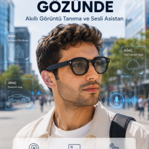 Siyah 3 Lensli Akıllı Kamera Gözlüğü Bluetooth Görüşme Müzik Kontrolü AI Sesli Asistan ve Görüntü Tanıma