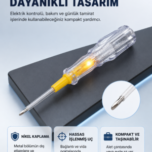Elektrik Test Kalemi Neon Işıklı Nikel Kaplama 110-220V Dirençli