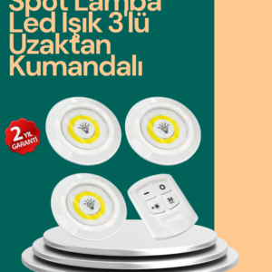 Uzaktan Kumanda İle Kontrol Edilebilen Yapışkanlı 3 Lü Kablosuz Led Spot Lamba