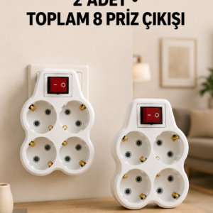 4’lü Priz Çoğaltıcı 2 Adet Set Kablosuz Duvar Tipi Anahtarlı Priz Çoklayıcı