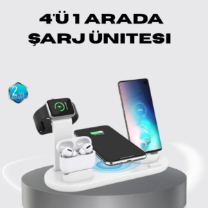 4’lü Kablosuz Şarj Standı iPhone Watch ve AirPods Çoklu Şarjlı