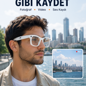 3 Lensli Kameralı Akıllı Gözlük AI Sesli Asistan Çeviri Bluetooth Görüşme Müzik Fotoğraf Video Kayıt Özellikli