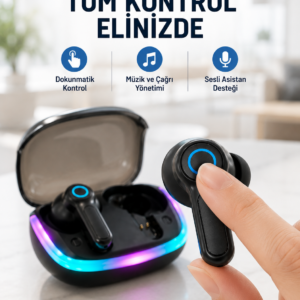 Bluetooth 5.4 TWS Kablosuz Kulaklık Quad ENC Mikrofonlu RGB Şarj Kutulu HD Ses