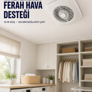 120 mm Dekoratif Aspiratör 16 W 180 m³/h Banyo Mutfak ve WC Havalandırma Fanı