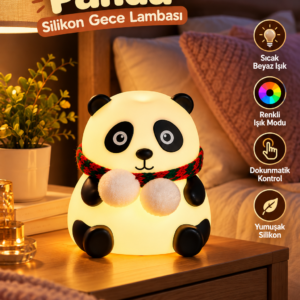 Sevimli Panda Silikon Gece Lambası Renkli Işık Modu Dokunmatik Kontrollü Aydınlatma