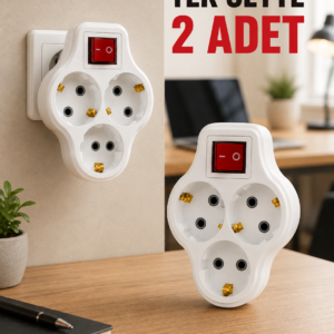 2’li Set Anahtarlı 3’lü Priz Çoğaltıcı Direkt Prize Takılan Kablosuz Çoklayıcı