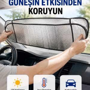 Metalize Reflektör Yüzeyli UV Koruyucu Araç Güneşliği – Serin ve Güvenli Sürüşler İçin