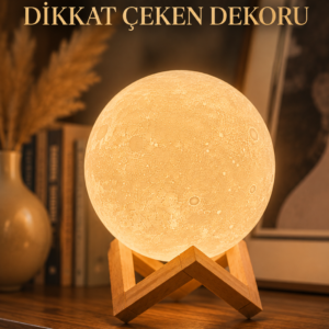 Ahşap Standlı Ay Gece Lambası Ev ve Ofis Dekorasyon Lambası