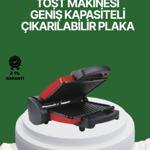 2000 Watt Teflon Tost Makinesi – Geniş Plaka, Ayarlanabilir Isı, Kolay Temizlik