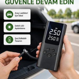 USB Şarjlı Taşınabilir Hava Kompresörü Dijital Ekranlı