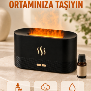 Alev Efektli Aroma Difüzörü Uçucu Yağ Destekli USB Hava Nemlendirici