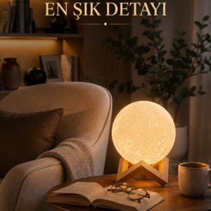 Modern Tasarımlı 3D Ay Lambası Yatak Odası ve Salon Dekoru