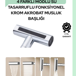 Çok Fonksiyonlu Musluk Başlığı | 4 Su Modu | Geniş Uyumlu Adaptör Seti | Mutfak ve Banyo Uyumlu