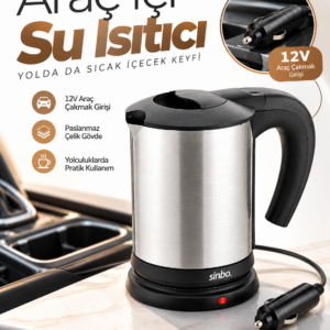 Araçta Sıcak Su Hazırlamak İçin 12V Çakmak Girişli Paslanmaz Çelik Su Isıtıcı Kettle