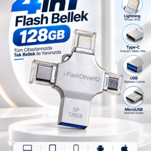 Çoklu Cihaz Uyumlu 128GB 4in1 USB Flash Bellek Lightning Type-C USB-A MicroUSB