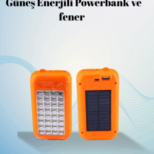 Gold Silver Güneş Enerjili Powerbank Işıldak – 10000 mAh, 32 LED, Çift USB, Su Geçirmez