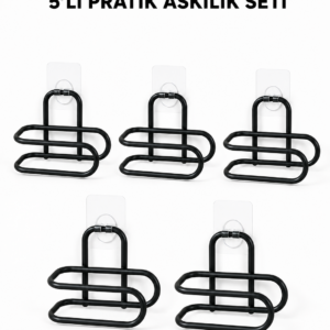 Siyah Metal WC Kağıtlık Yapışkanlı Tuvalet Kağıdı Rulo Tutucu 5 Adet Avantajlı Set