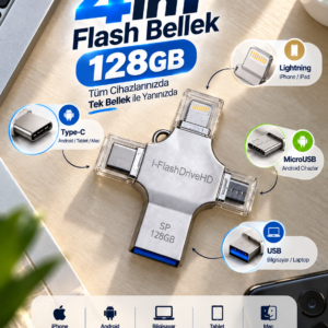 128GB Taşınabilir 4in1 Flash Bellek iPhone iPad Android Tablet Mac Bilgisayar Uyumlu