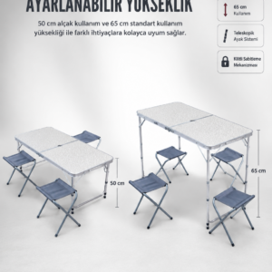 4 Sandalyeli Katlanabilir Kamp Masası Portatif Bahçe Kamp ve Piknik Masa Seti