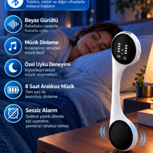 Sessiz Alarm Özellikli Bluetooth Hoparlör Yastık Altı Uyku Cihazı Doğal Ses ve 8 Saat Kesintisiz Müzik