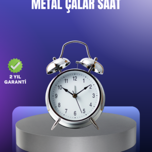 Yuvarlak Gümüş Dekoratif Işıklı Masa Üstü Saat Alarmlı Sessiz Çalışma
