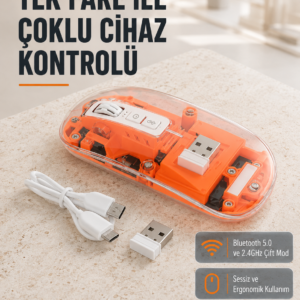 Çift Modlu Kablosuz Bluetooth 5.0 + 2.4GHz Mouse – 3 Cihaz Bağlantılı, Hızlı Geçiş Düğmeli