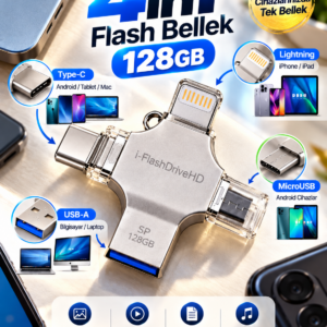 128GB 4’lü Girişli Flash Bellek Lightning Type-C USB-A MicroUSB Telefon Tablet Bilgisayar Uyumlu