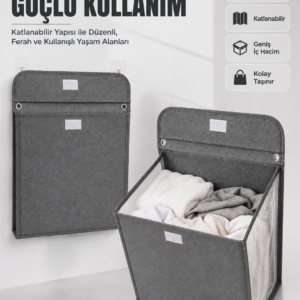 Duvara Asılabilir Katlanabilir Kirli Çamaşır Sepeti Geniş Hacimli Düzenleyici