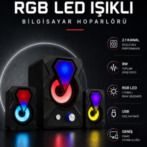 RGB LED AYDINLATMALI USB BİLGİSAYAR OYUN HOPARLÖRÜ