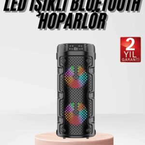Bluetooth Hoparlör Rgb Led Işıklı Büyük Boy Yüksek Bass Çift Loblu