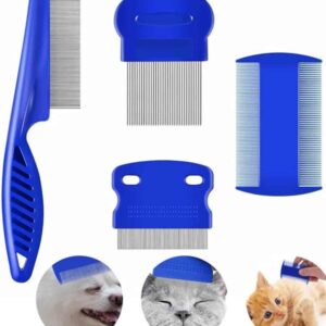 4'lü Bit Pire Tarağı Set Kedi Köpek Evcil Hayvan Tüy Toplayıcı Mavi