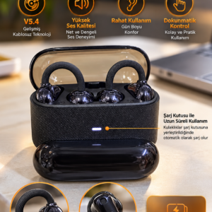 2’si 1 Arada Kablosuz Bluetooth Kulaklık 4 Kulaklıklı Klipsli ve Kulak İçi Tasarım Hi Fi Ses Dokunmatik Kontrol V5.4 Şarj Kutulu Siyah