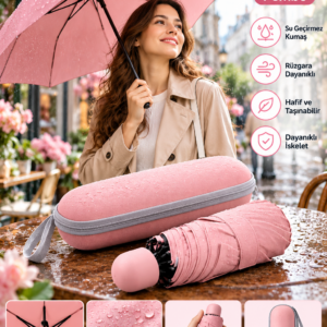 Günlük Kullanım İçin Pembe Kapsül Şemsiye Kompakt Tasarım Kolay Taşıma Özelliği