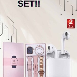 3 Kordonlu Dokunmatik Ekran Akıllı Saat ve 2.Nesil Kablosuz Bluetooth Kulaklık ANC/ENC