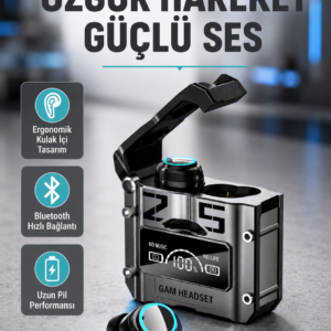 IPX5 Su Geçirmez Kablosuz Bluetooth Kulaklık – Powerbank Şarj Kutulu, Düşük Gecikmeli Oyun Modu