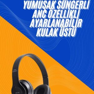 Wireless 5.0 Bluetooth Kablosuz Kulaklık ANC Özellikli Kulak Üstü Ayarlanabilir