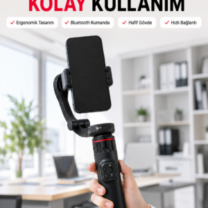 Profesyonel AI Gimbal Selfie Stick Yüz Takipli Telefon Sabitleyici Bluetooth Kumandalı Katlanabilir Tripod