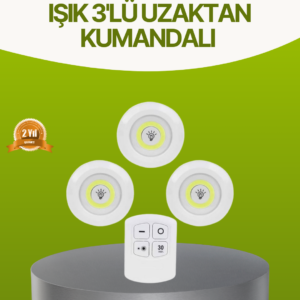 Uzaktan Kumandalı 3 Lü Kablosuz Led Spot Lamba Seti Yapışkanlı Pratik Kullanım