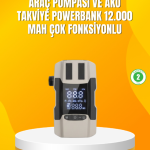 12.000 mAh Akü Takviye Powerbank Dahili Hava Dijital Ekranlı