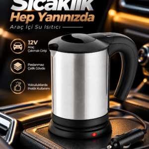 12V Araç Çakmak Girişli Paslanmaz Çelik Araç İçi Su Isıtıcı Seyahat Tipi Pratik Kettle