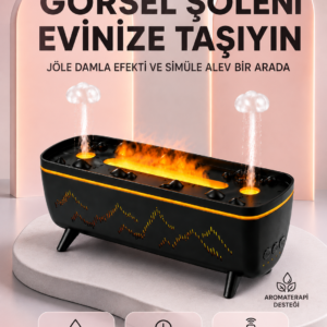 Dekoratif Siyah Hava Nemlendirici Jöle Damla ve Alev Efektli LED Işıklı Aroma Difüzörü
