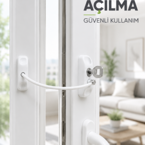Beyaz Kablolu Pencere Kilidi Anahtarlı Güvenlik Sistemi Çocuk Koruma Aparatı