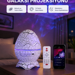 Yıldızlı Gökyüzü Dinozor Yumurta Projektör – Ayarlanabilir Parlaklık ve Hız