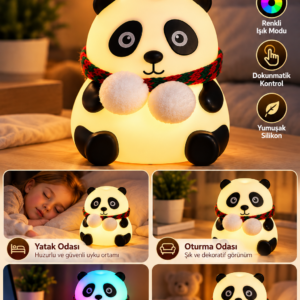 Yatak Odası Çocuk Odası İçin Renk Değiştiren Panda Silikon Gece Lambası