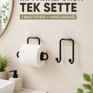Pratik Yapışkanlı Rulo Kağıtlık ve Havlu Bez Askılığı 2 Parça Düzenleyici Set