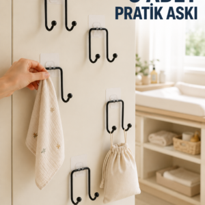 5'li Duvar Tipi Yapışkanlı Askı Pratik Ev ve Yaşam Alanı Askılık Seti