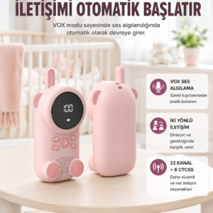 Uzun Menzilli Bebek Telsizi 1-3 Km Çekim 22 Kanal LCD Ekran VOX Şarjlı