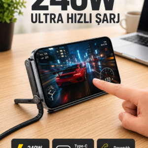 240W Type-C Telefon Standlı Örgülü Şarj ve Data Kablosu